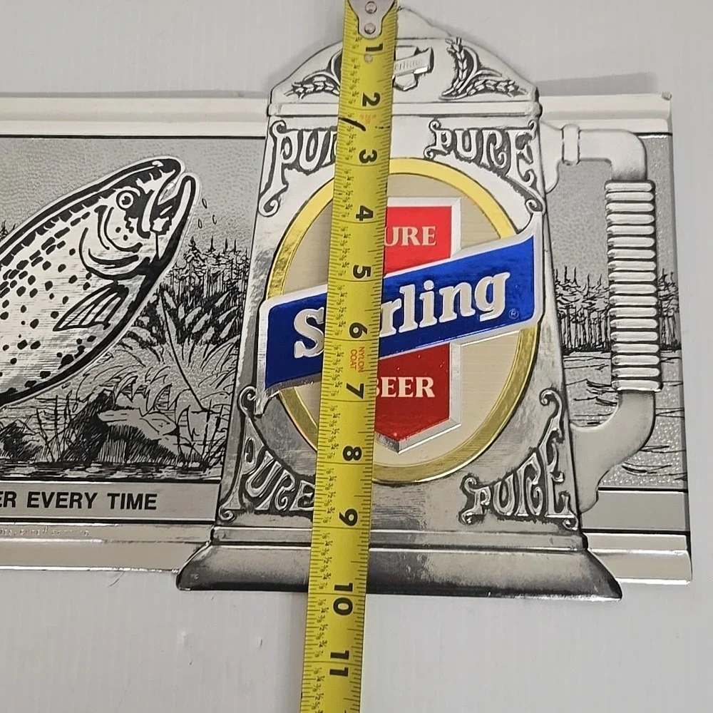 1974 STERLING Pure Beer Bass Fish Embosograph Metallic Sign Heileman‎ Brewing